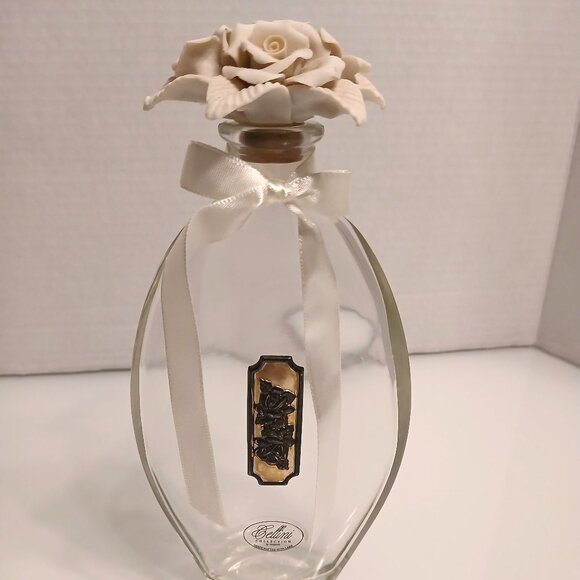 Vintage Cellini Crystal Perfume Bottle Studio Porcelain Rose Stopper 8.5" Italy - Picture 2 of 10